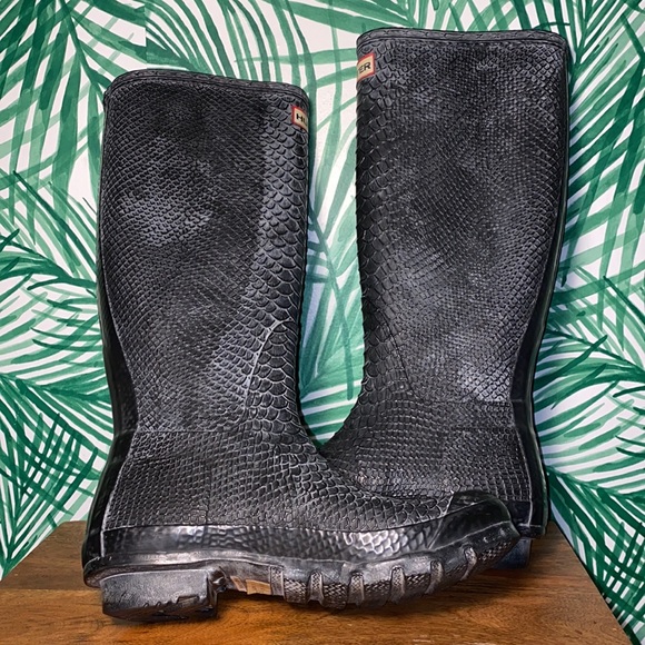 Hunter Boatall Croc Embossed Rubber Wellie Boots Women’s 7 - Picture 10 of 14
